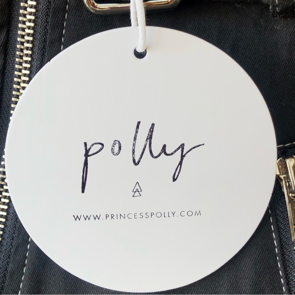 PRINCESS POLLY NWT black Mikayla belted mini skirt asymmetrical zipper, size 6 - Picture 5 of 8